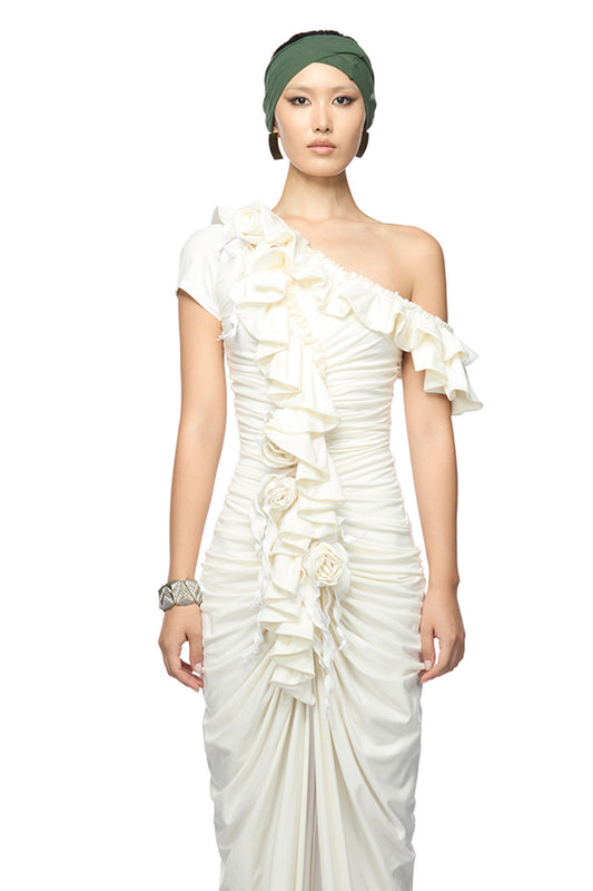 Kasey Slit Diagonal Neck Cotton Polyester Floor Length Dress