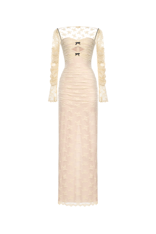 Ivory Bow Cut Out Laces Dress