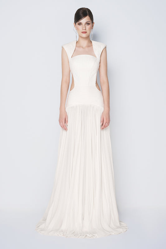 Ocean Bloom Drop Waist Cut-Out Chiffon Floor Length Dress