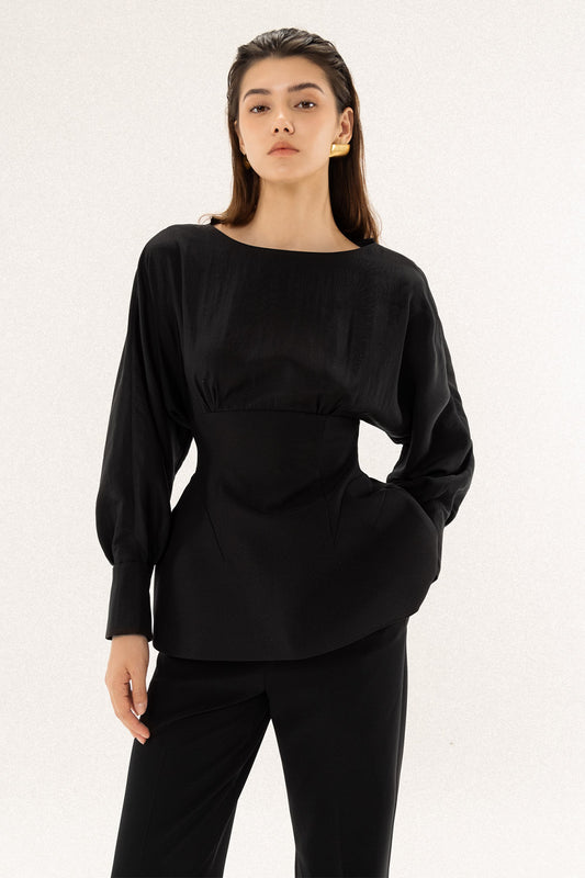 Maven Sheath Boat Neck Silk Organza Top