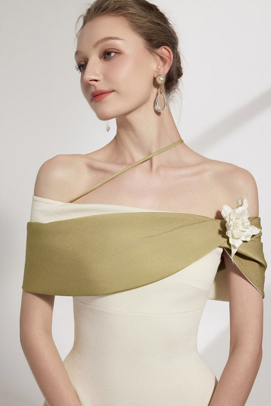 Sylva A-line Open Shoulder Cotton Crepe Midi Dress