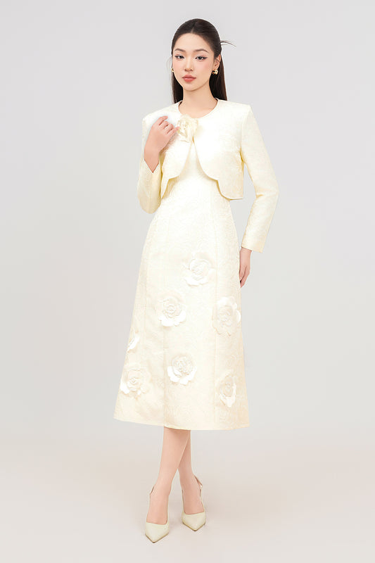 Rosalie A-line Long Sleeved Jacquard Calf Length Set