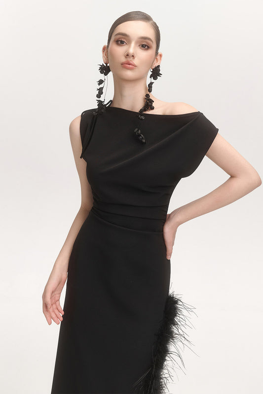 La Feme Sheath Side Slit Cotton Blend Ankle Length Dress