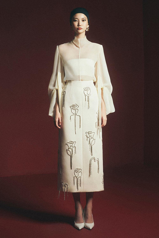 Grayson Sheath Floral Polyester Midi Skirt