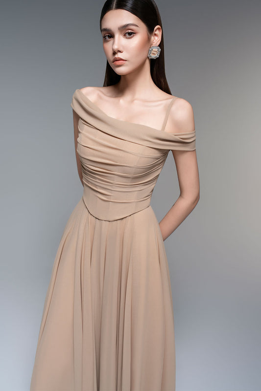 Persephone A-line Draped Chiffon Floor Length Dress