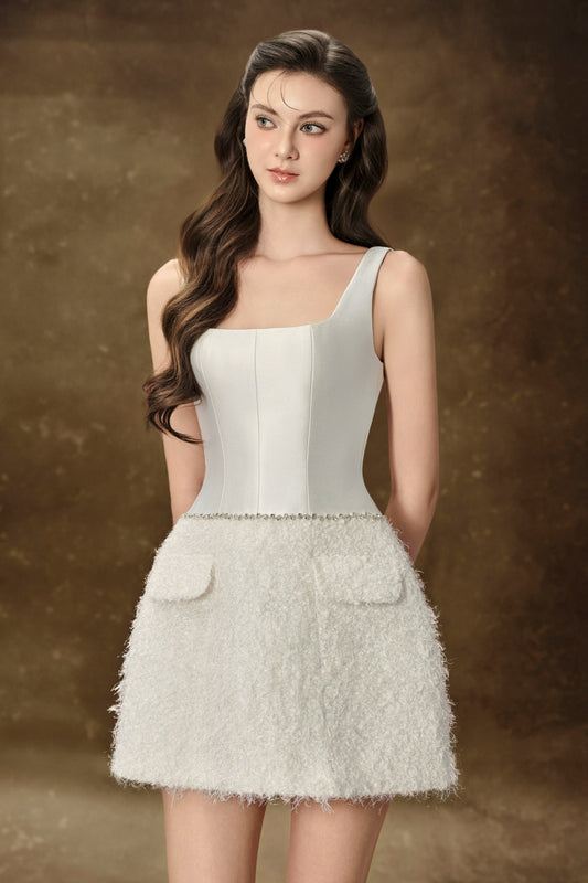 Eira A-line Strappy Tweed Mini Dress