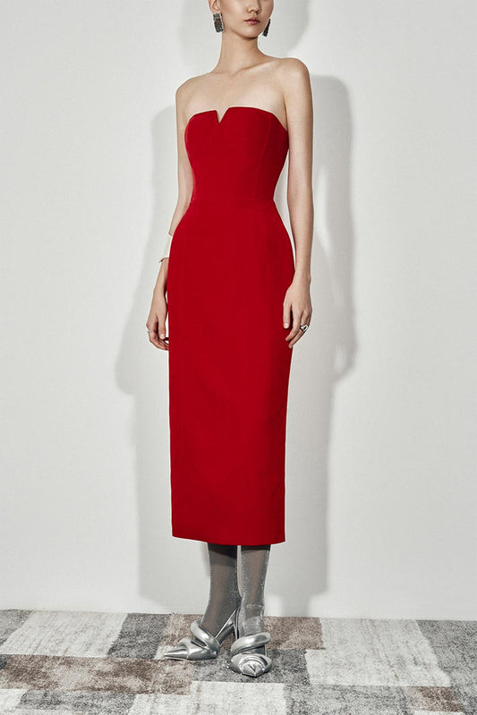 Edana Sheath Open Shoulder Velvet Midi Dress