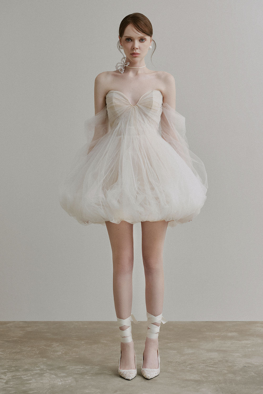 puffy tulle mini dress Women's Fidelia Puffy Gathered Tulle Mini Dress S/M/L/Customize Ivory MEAN  BLVD