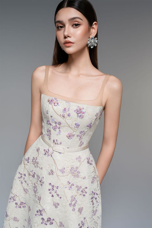 Ivy A-line Square Neck Lace Ankle Length Dress