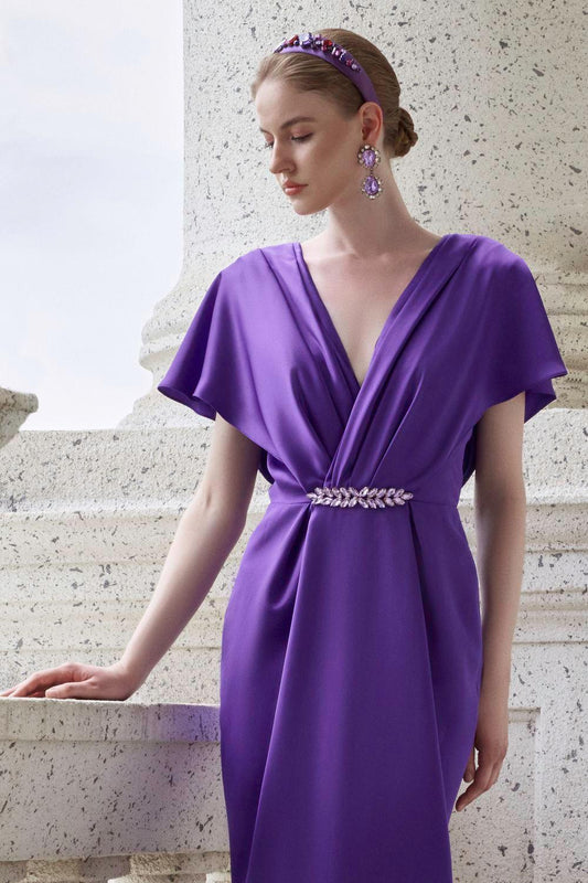 Solace Pegged V-Neck Silk Floor Length Dress - MEAN BLVD