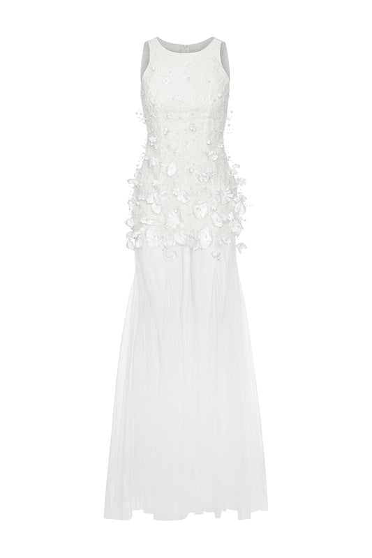 Flarin Mermaid Flower Applique Lace Floor Length Dress