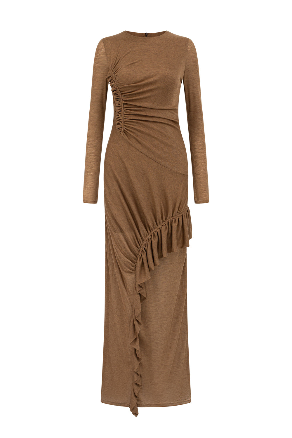 Women's Noir Round Neck Ruffle Maxi Dress S/M/L/Customize Caramel MEAN BLVD Women's Noir Round Neck Ruffle Maxi Dress S/M/L/Customize Caramel MEAN BLVD