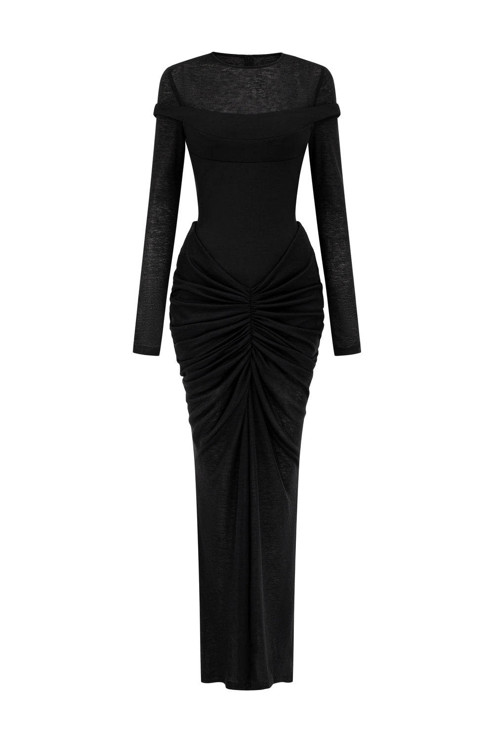 knee length dresses for ladies STRETCH SEQUIN BOAT NECK FIT-AND-FLARE GOWN WITH LONG SLEEVES – Naeem Khan main image 0