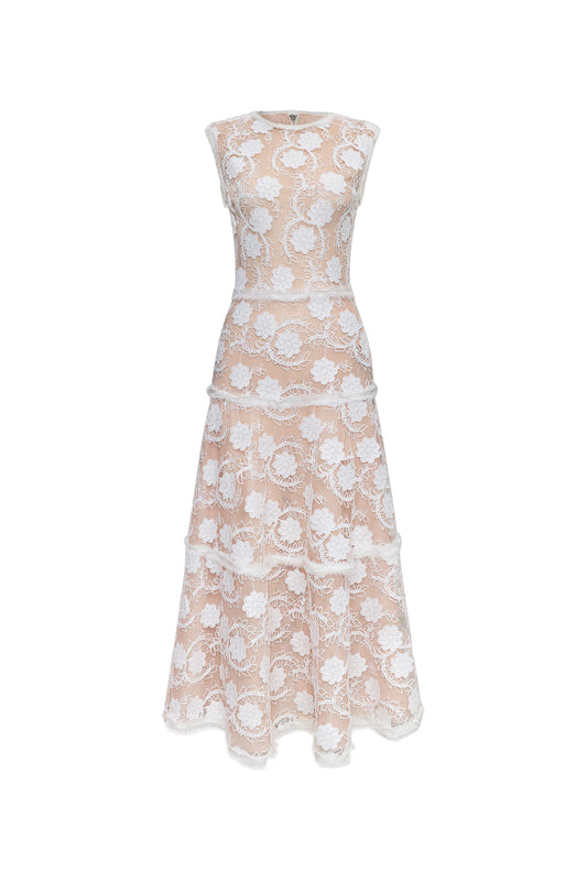 Seraphine Round Neck Lace Midi Dress