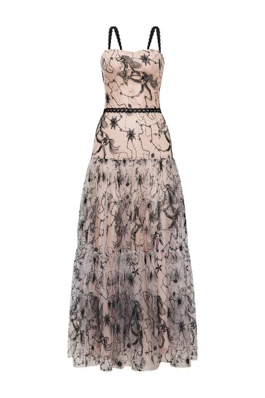 Dreamlight Square Neck Embroidery Midi Dress