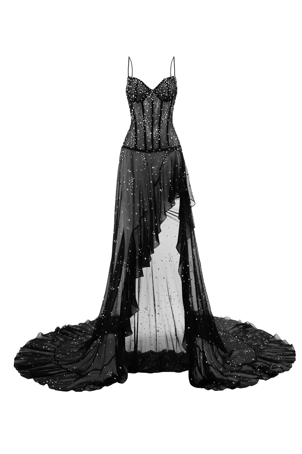 Women's Elyra Asymmetric Spaghetti Strap Chiffon High-low Dress Customize Black MEAN BLVD Women's Elyra Asymmetric Spaghetti Strap Chiffon High-low Dress Customize Black MEAN BLVD