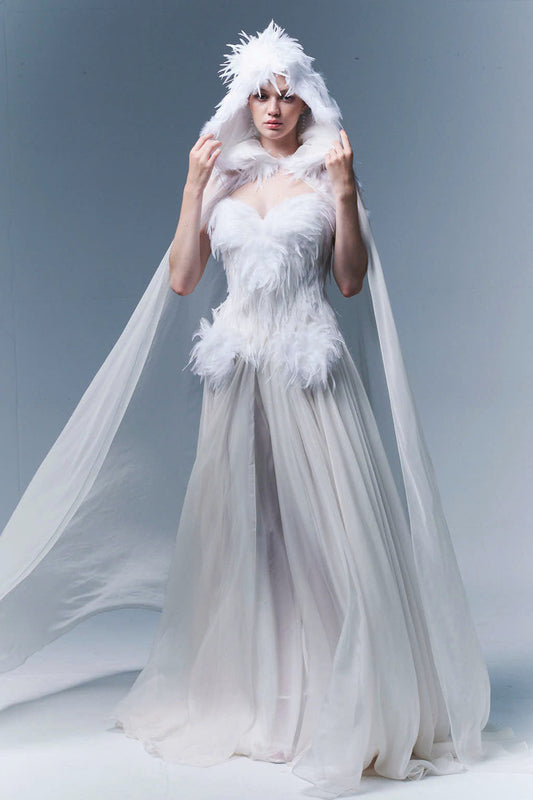 Adeline Hooded Feather Cape - MEAN BLVD