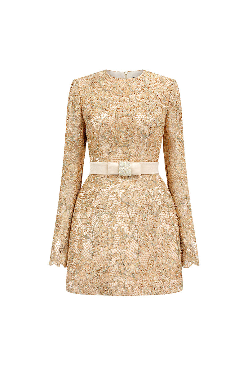 Women's Alaina Long Sleeve Lace Mini Dress XS/S/M/L/XL/XXL/Customize Tan/Black/Aurora Red MEAN BLVD Tan / XS Women's Alaina Long Sleeve Lace Mini Dress XS/S/M/L/XL/XXL/Customize Tan/Black/Aurora Red MEAN BLVD Tan / XS