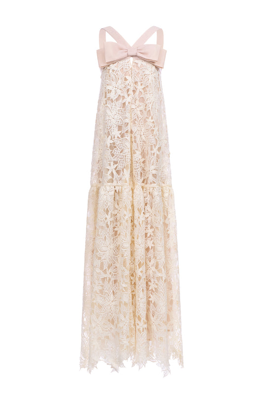 Alisa Empire Bow Lace Floor Length Dress