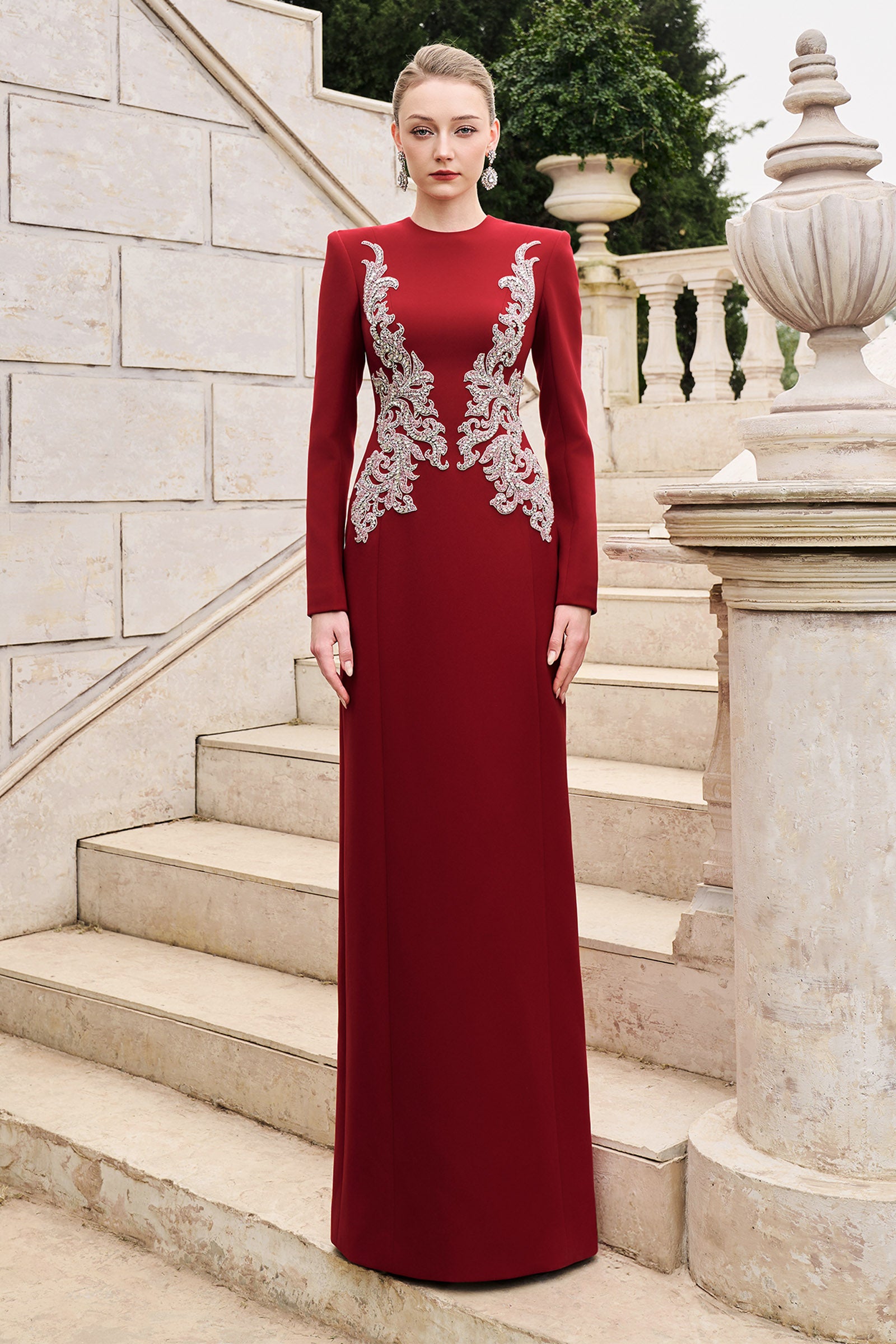 knee length dresses for ladies Sugarina Lace Maxi Dress Wine