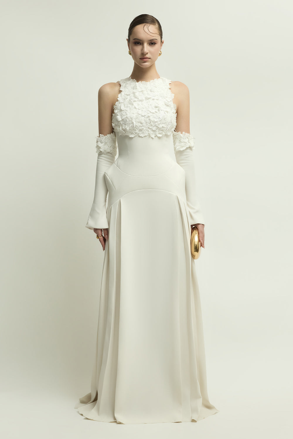 cold shoulder white maxi dress Women's Amelie Cold Shoulder Sleeve Applique Maxi Dress  S/M/L/XL/XXL/Customize Ivory MEAN BLVD