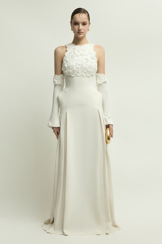 Amelie Cold Shoulder Sleeve Applique Maxi Dress - MEAN BLVD