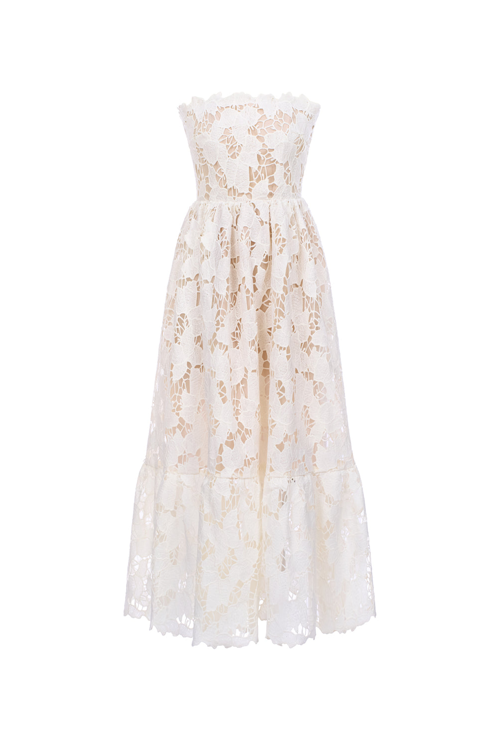 Women's Amy A-line Straight Across Neck Lace Ankle Length Dress XS/S/M/L/Customize Cream White MEAN BLVD Women's Amy A-line Straight Across Neck Lace Ankle Length Dress XS/S/M/L/Customize Cream White MEAN BLVD
