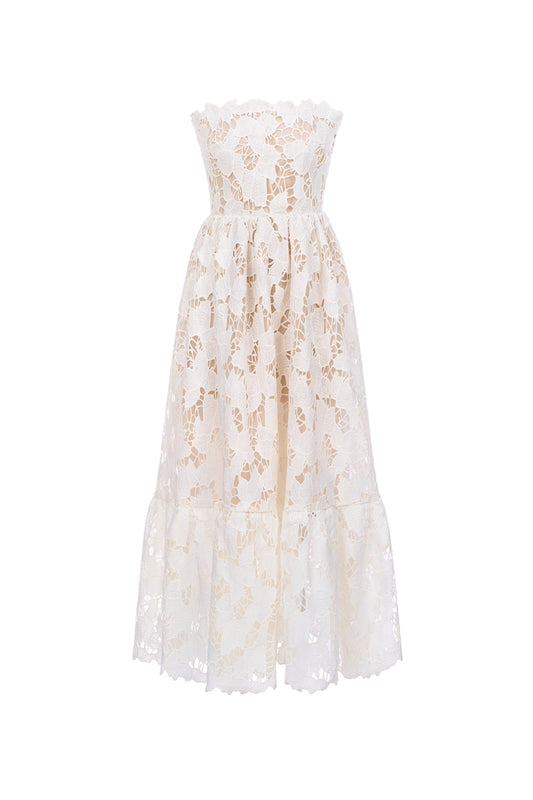 Amy A-line Straight Across Neck Lace Ankle Length Dress