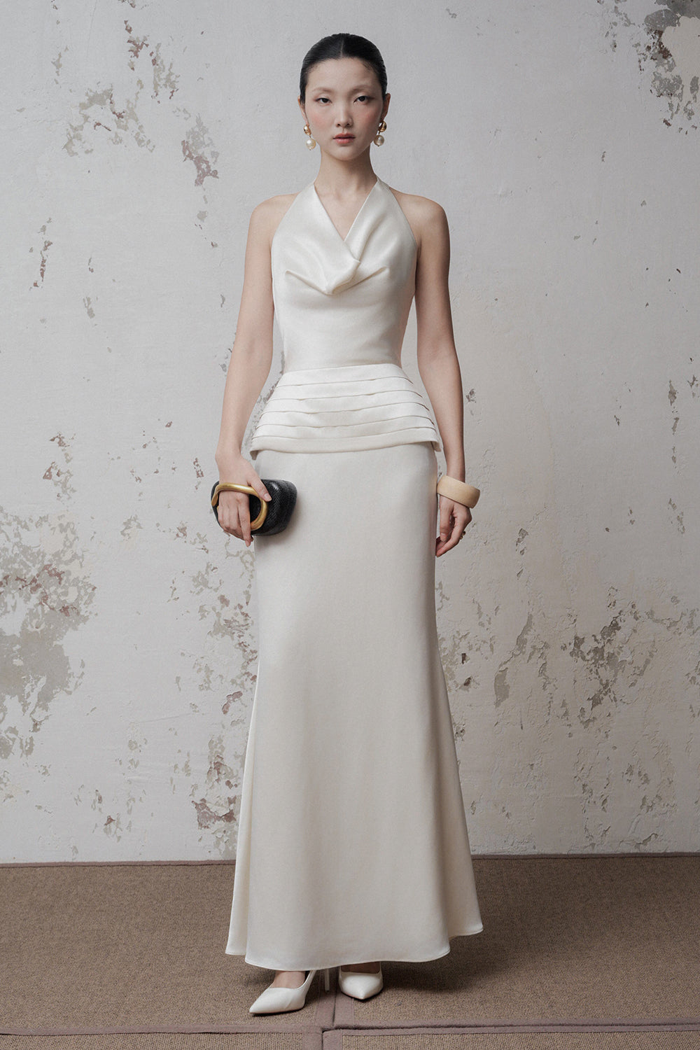 light beige maxi dress Women's Light beige Draped Maxi Dress