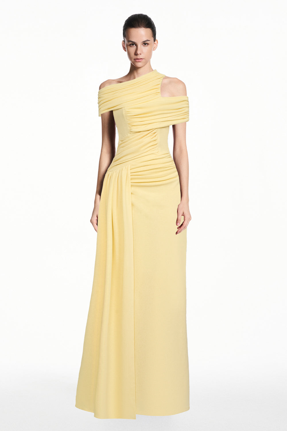 asymmetric draped maxi dress Rania - Asymmetric Draped Maxi Dress - Brown
