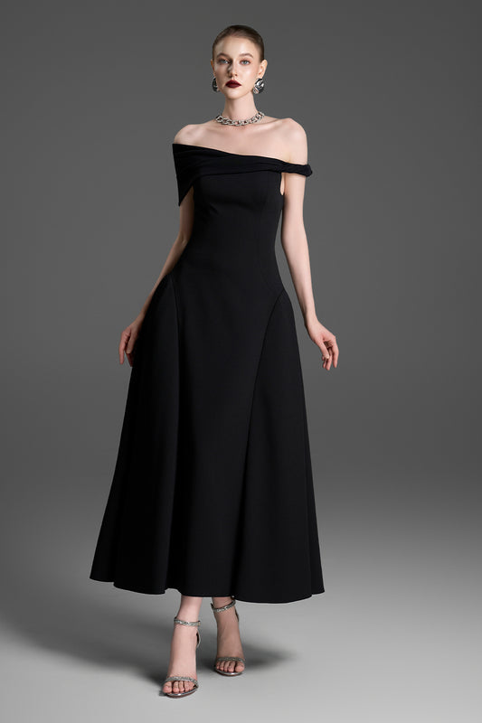 Aurelia Off-Shoulder Draped Midi Dress - MEAN BLVD