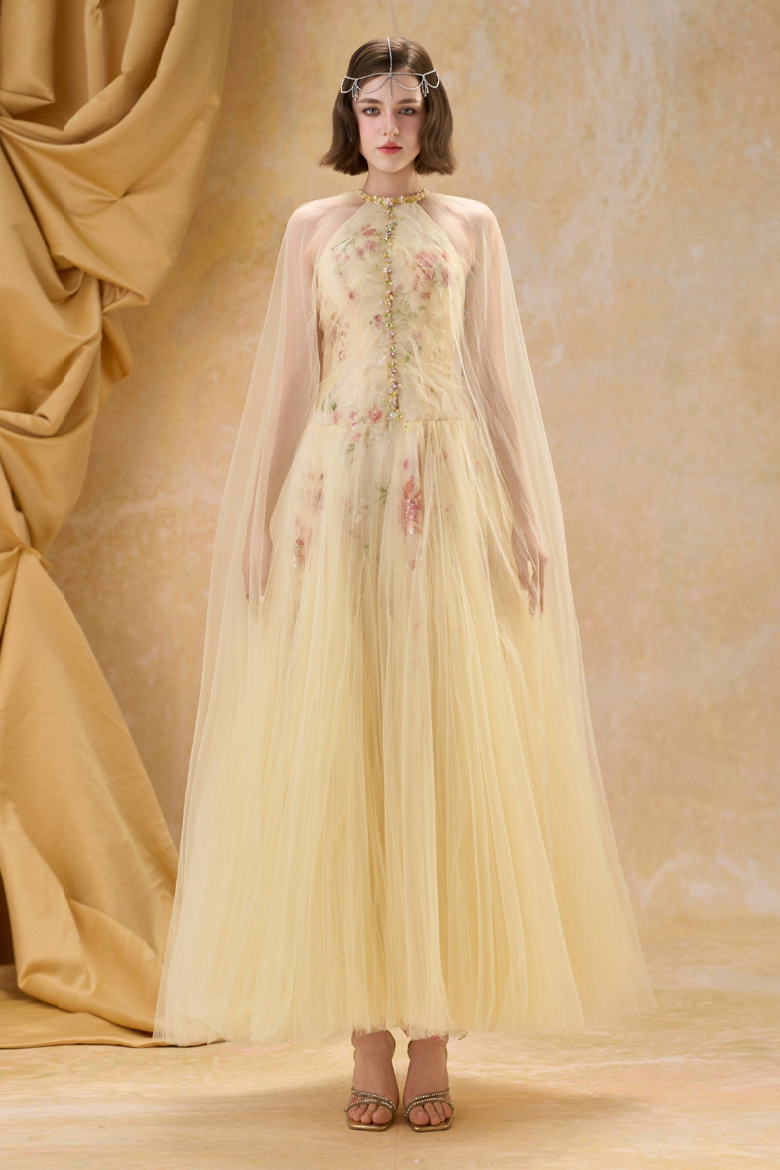 Women's Aurelie Cape Sleeve Bead Maxi Dress XS/S/M/L/XL/Customize Pastel Yellow MEAN BLVD Women's Aurelie Cape Sleeve Bead Maxi Dress XS/S/M/L/XL/Customize Pastel Yellow MEAN BLVD