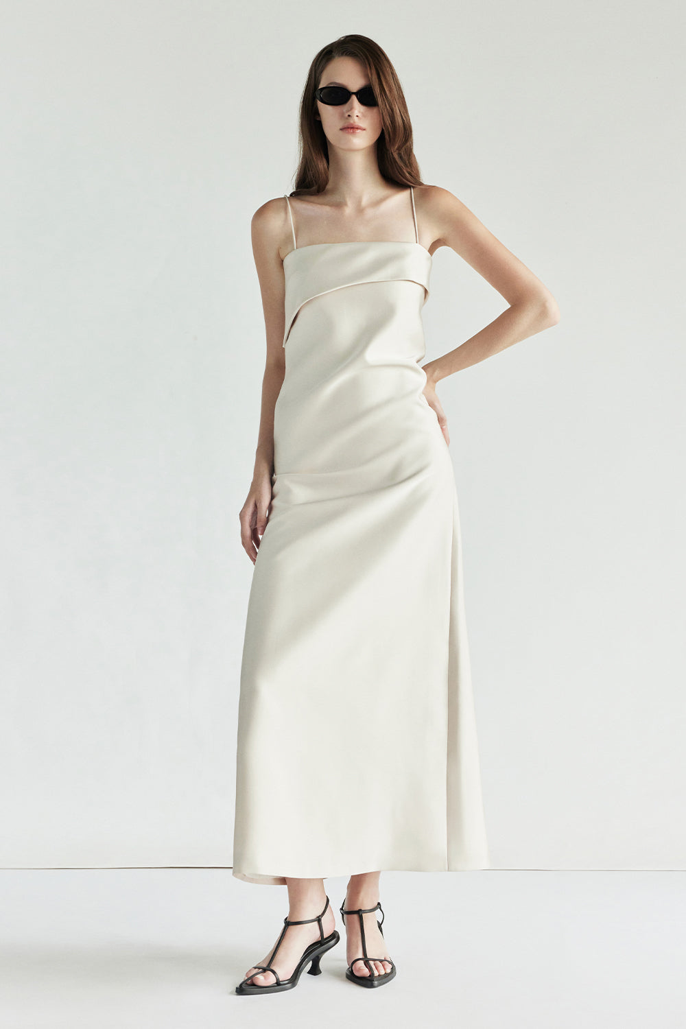 Women's Avery A-line Draped Maxi Dress XS/S/M/L Cream MEAN BLVD Women's Avery A-line Draped Maxi Dress XS/S/M/L Cream MEAN BLVD
