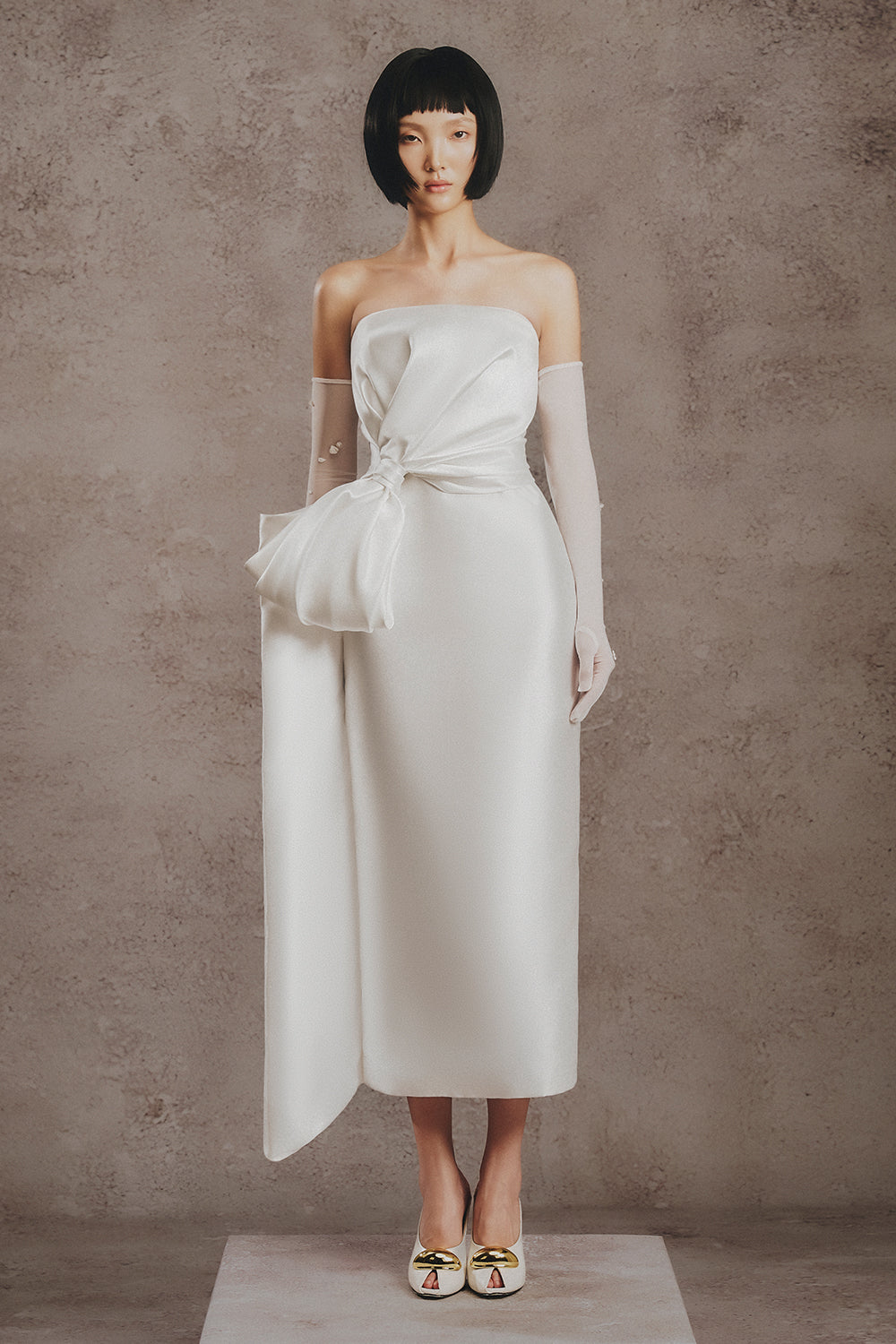 Women's Avery Draped Midi Dress White S/M/L/Customize MEAN BLVD