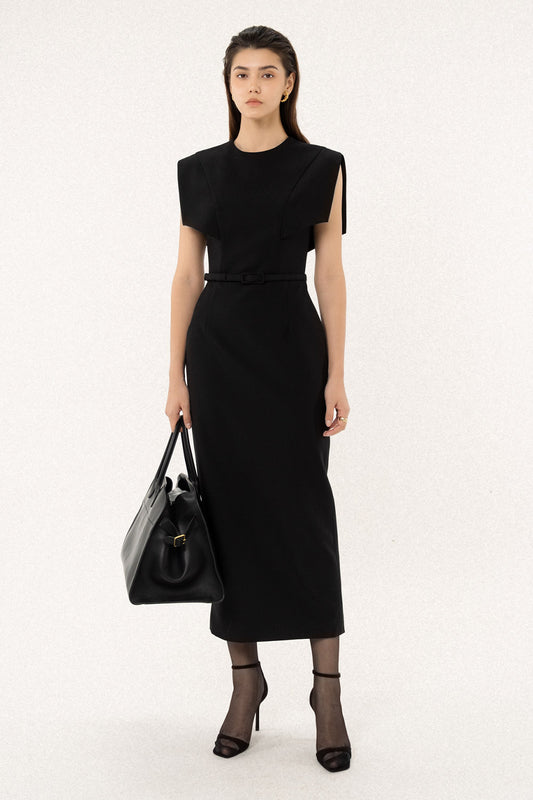 Rosez Sheath Cap Sleeved Polycotton Midi Dress