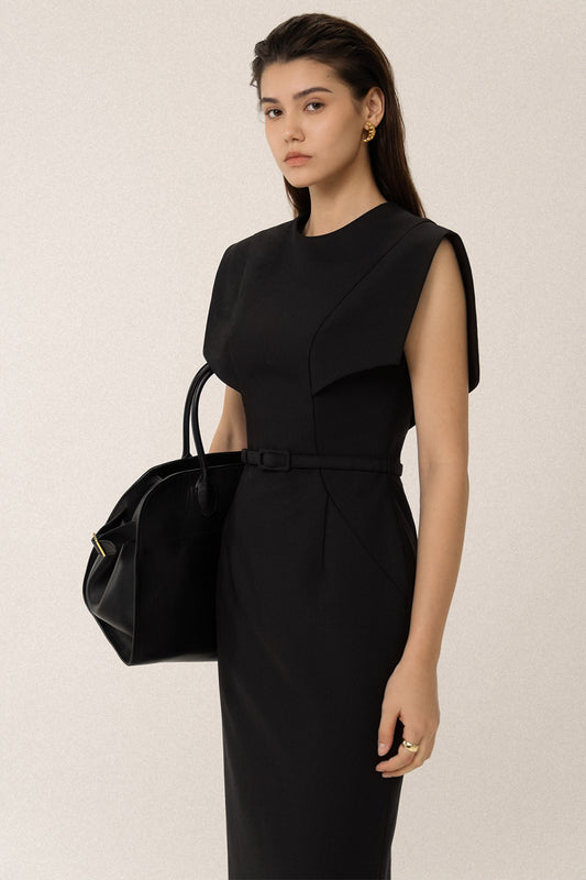 Rosez Sheath Cap Sleeved Polycotton Midi Dress