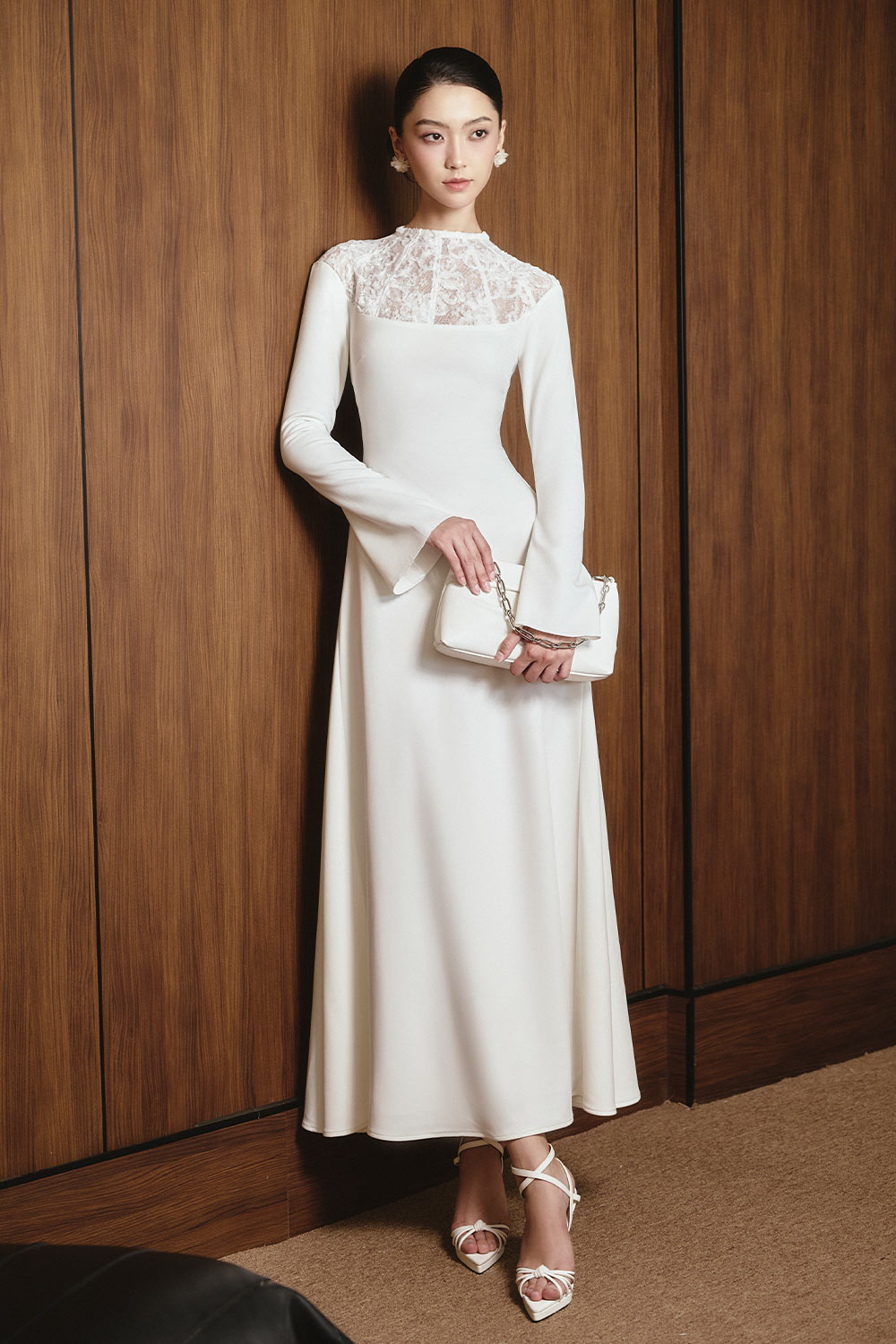 Women's Eleanore A-line Round Neck Ribbed Cotton Ankle Length Dress S/M/L/Customize White MEAN BLVD White / M Women's Eleanore A-line Round Neck Ribbed Cotton Ankle Length Dress S/M/L/Customize White MEAN BLVD White / M
