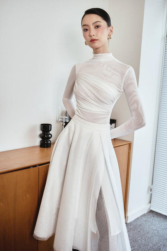 Sophia A-line Flared Tulle Midi Skirt