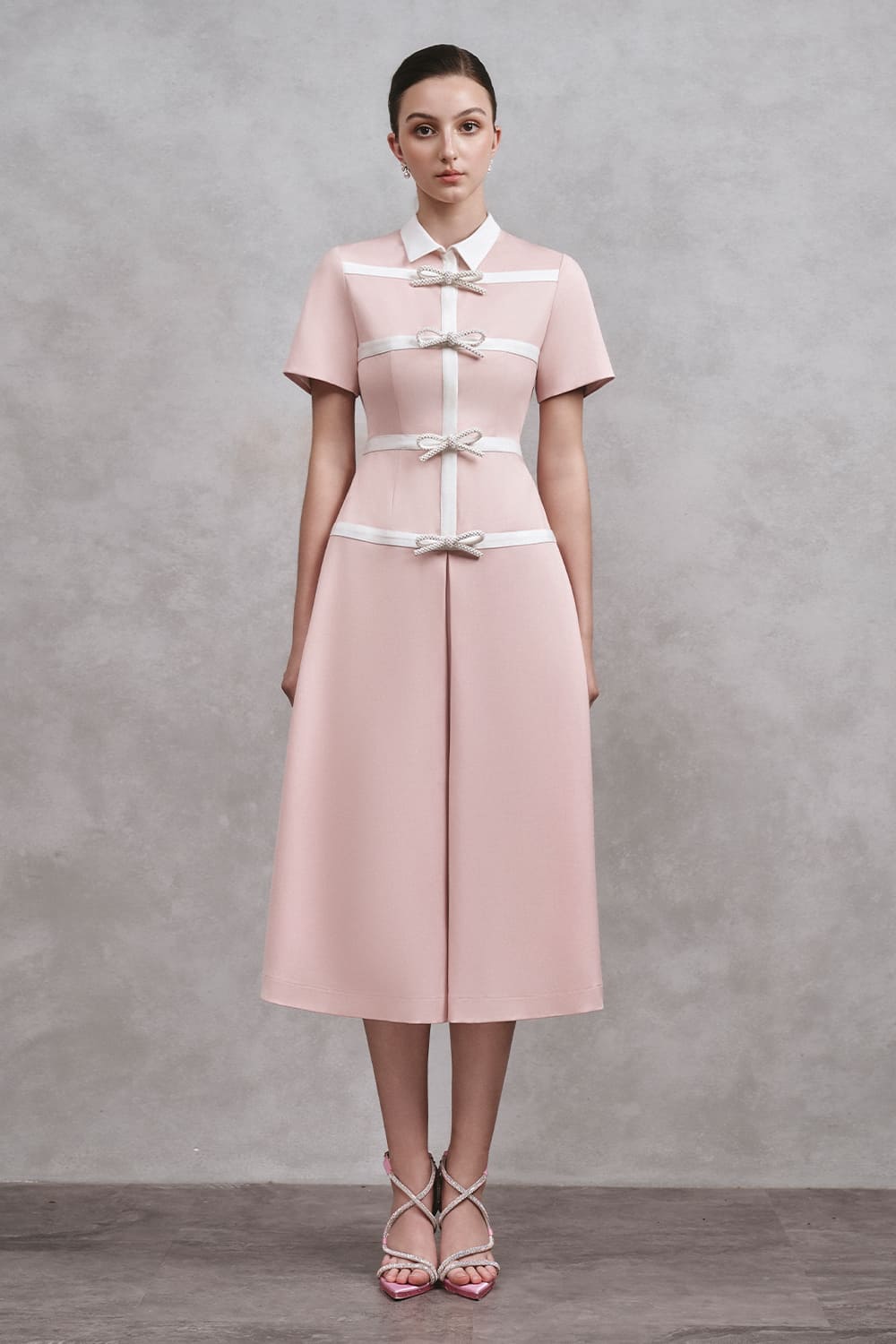 Women's Babylon A-line Collared Neck Cotton Midi Dress S/M/L/Customize Pink/White/Light Beige MEAN BLVD Pink / Customize Women's Babylon A-line Collared Neck Cotton Midi Dress S/M/L/Customize Pink/White/Light Beige MEAN BLVD Pink / Customize