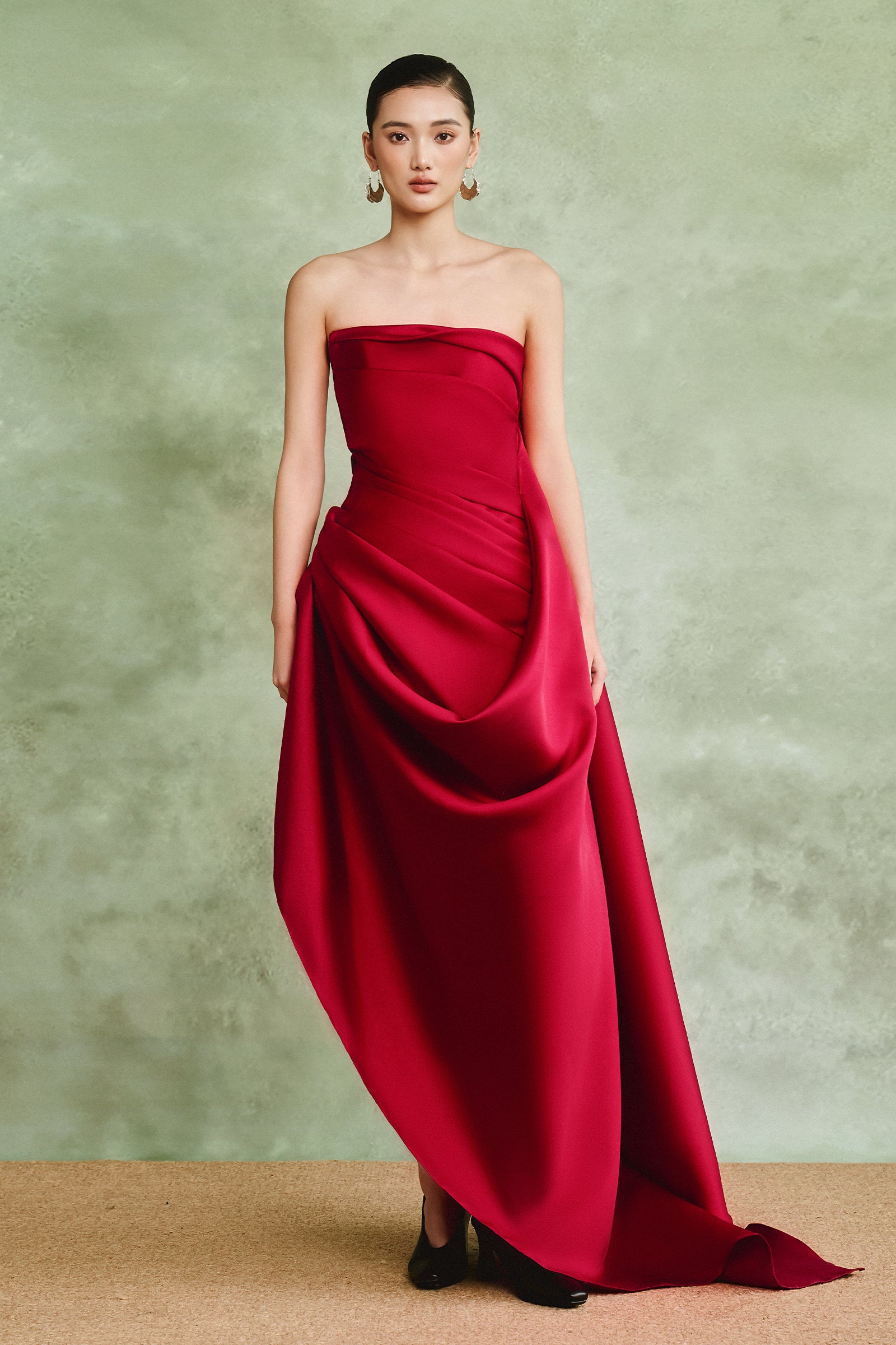 Women's Bologna Straight Across Draped Maxi Dress S/M/L/Customize Burgundy  MEAN BLVD