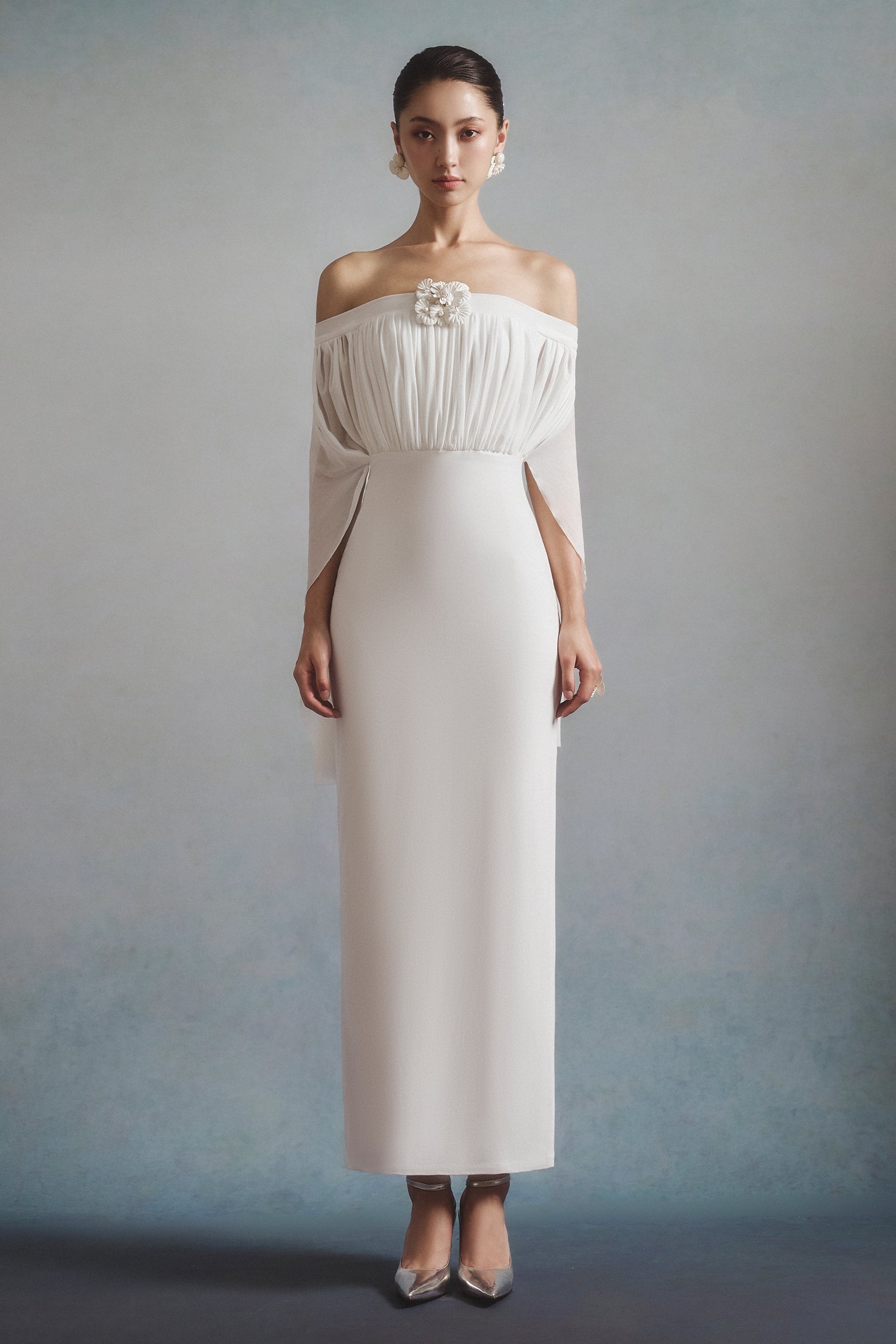 cape midi dress for wedding Brume Cape Sleeve Midi Dress