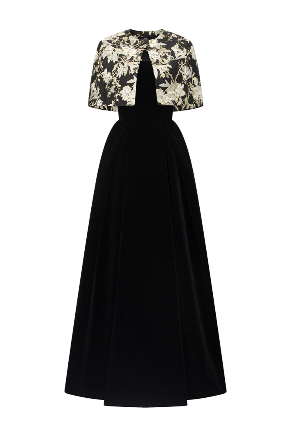green emerald velvet dress Mac Duggal Women's Embellished Crepe Gown with Chiffon Cape Sleeves - Black - Size 12 main image 1