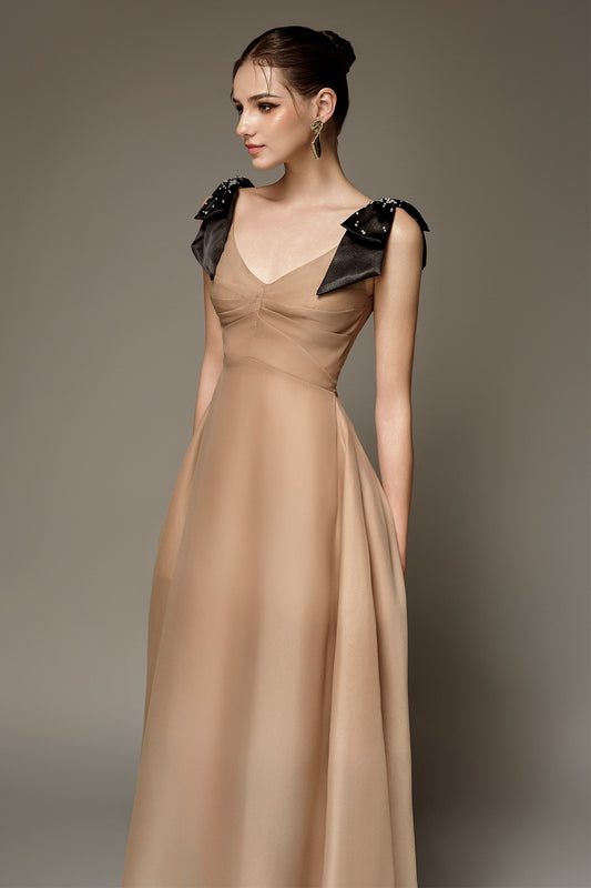 Claire A-line V-Neck Chiffon Midi Dress