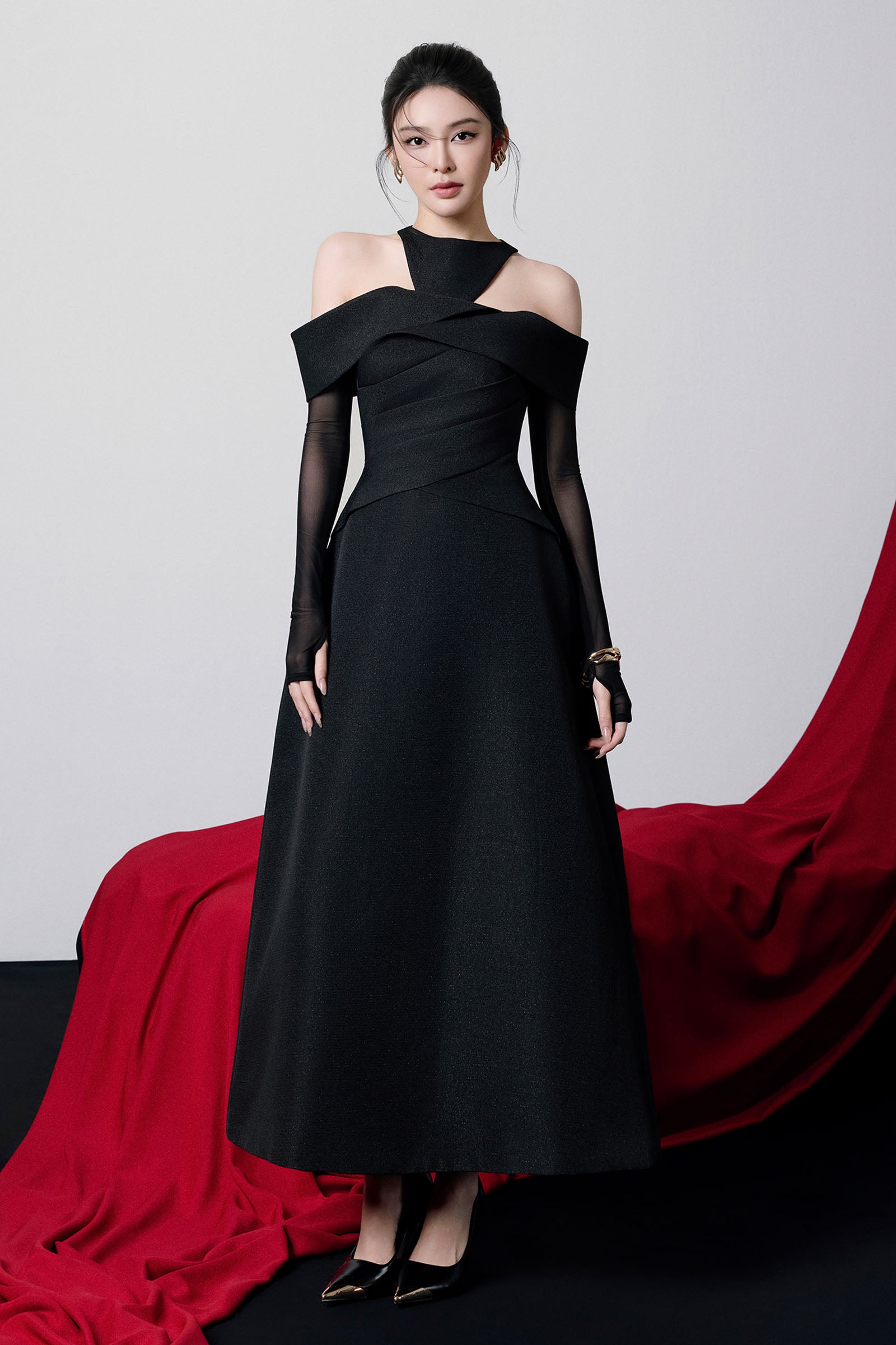 Women's Calla Halter Draped Midi Dress XS/S/M/L/XL/Customize Black MEAN BLVD Women's Calla Halter Draped Midi Dress XS/S/M/L/XL/Customize Black MEAN BLVD