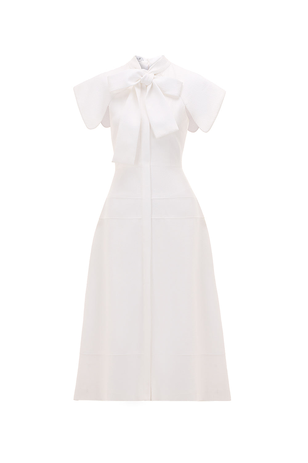 Women's Rosette A-Line Bow Tie Ribbed Scuba Midi Dress S/M/L Red/White Mean Blvd L / White Women's Rosette A-Line Bow Tie Ribbed Scuba Midi Dress S/M/L Red/White Mean Blvd L / White