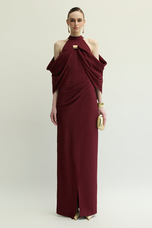 Carlyle I Halter Draped Maxi Dress - MEAN BLVD