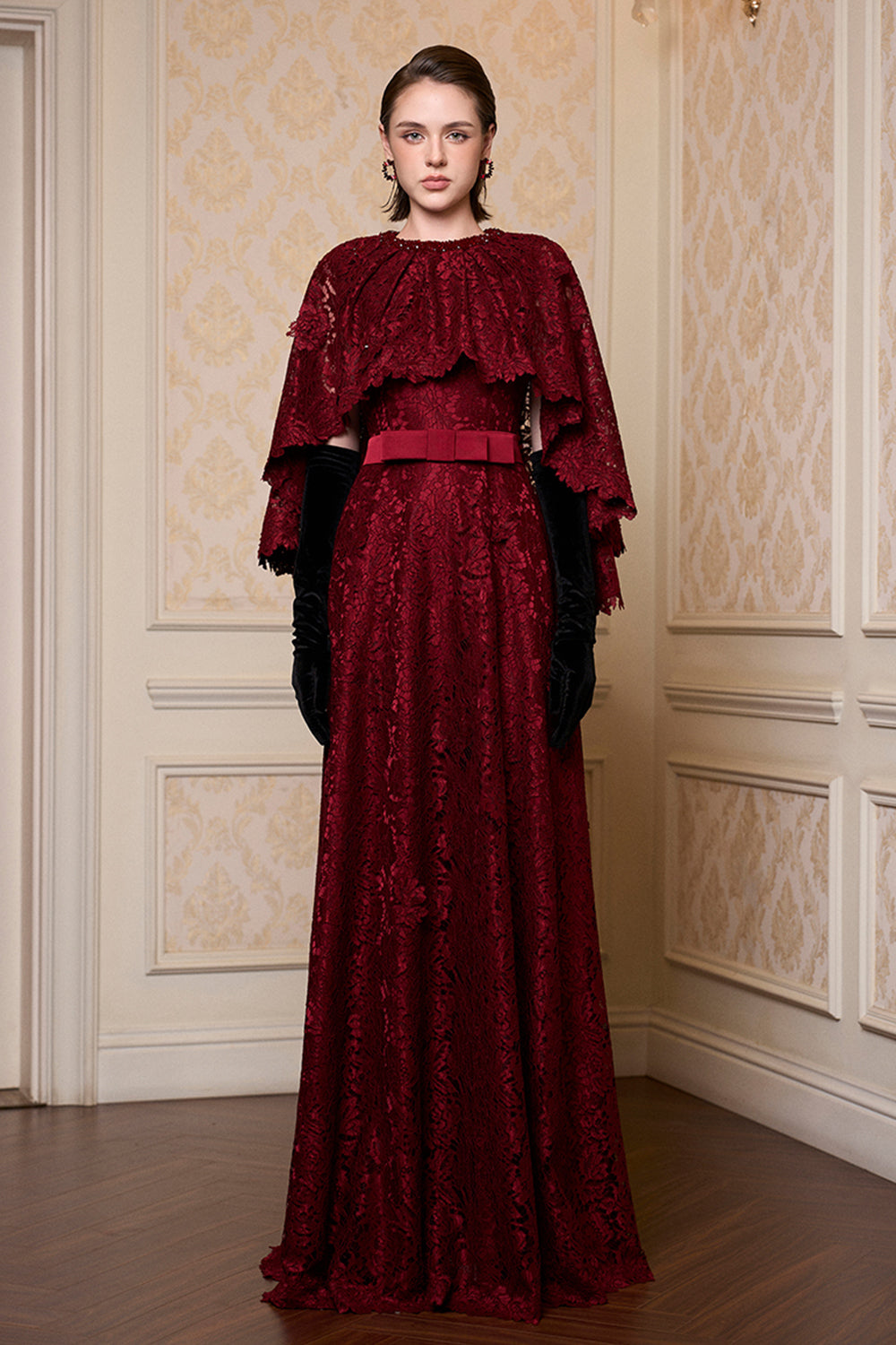 Women's Célia Cape Sleeve Maxi Dress Burgundy XS/S/M/L/XL/XXL/Customize  MEAN BLVD
