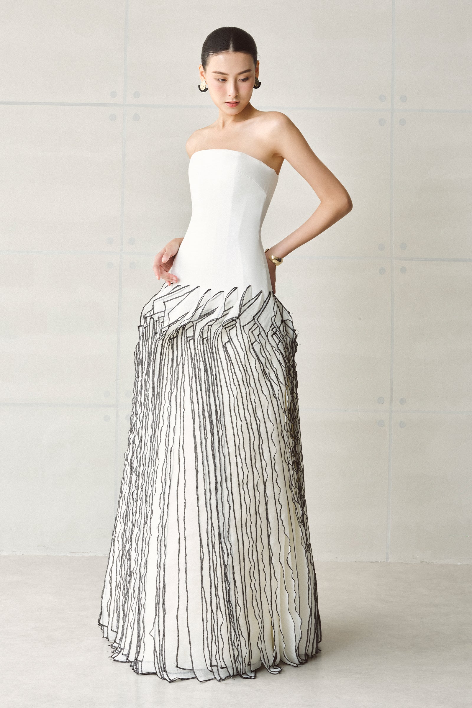 white fringe maxi dress Women's Century Straight Across Fringe Maxi Dress Customize White & Black MEAN BLVD