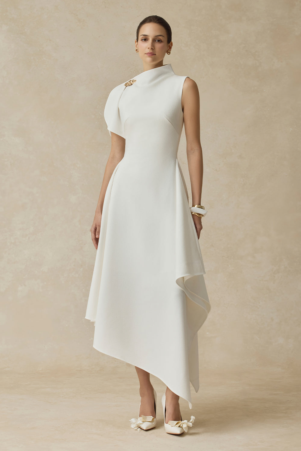 Women's Cerelle Asymmetric Crepe Midi Dress XS/S/M/L/XL/Customize White MEAN BLVD Women's Cerelle Asymmetric Crepe Midi Dress XS/S/M/L/XL/Customize White MEAN BLVD