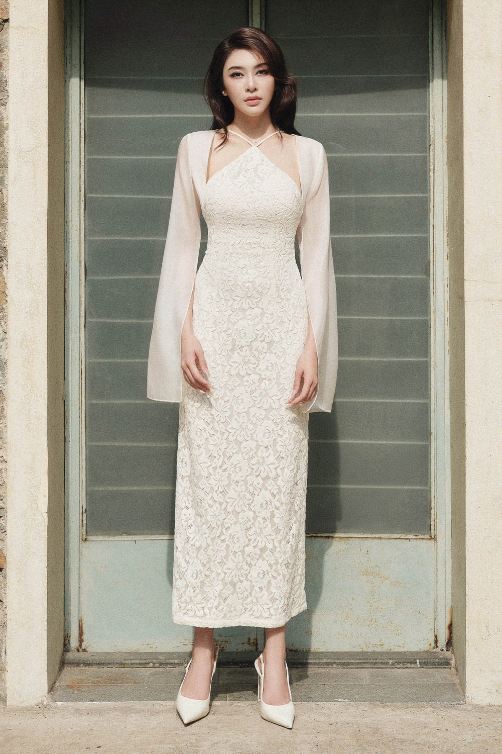 Women's Claire Cross Straps Midi Dress Cream White/White S/M/L MEAN BLVD Cream White / M